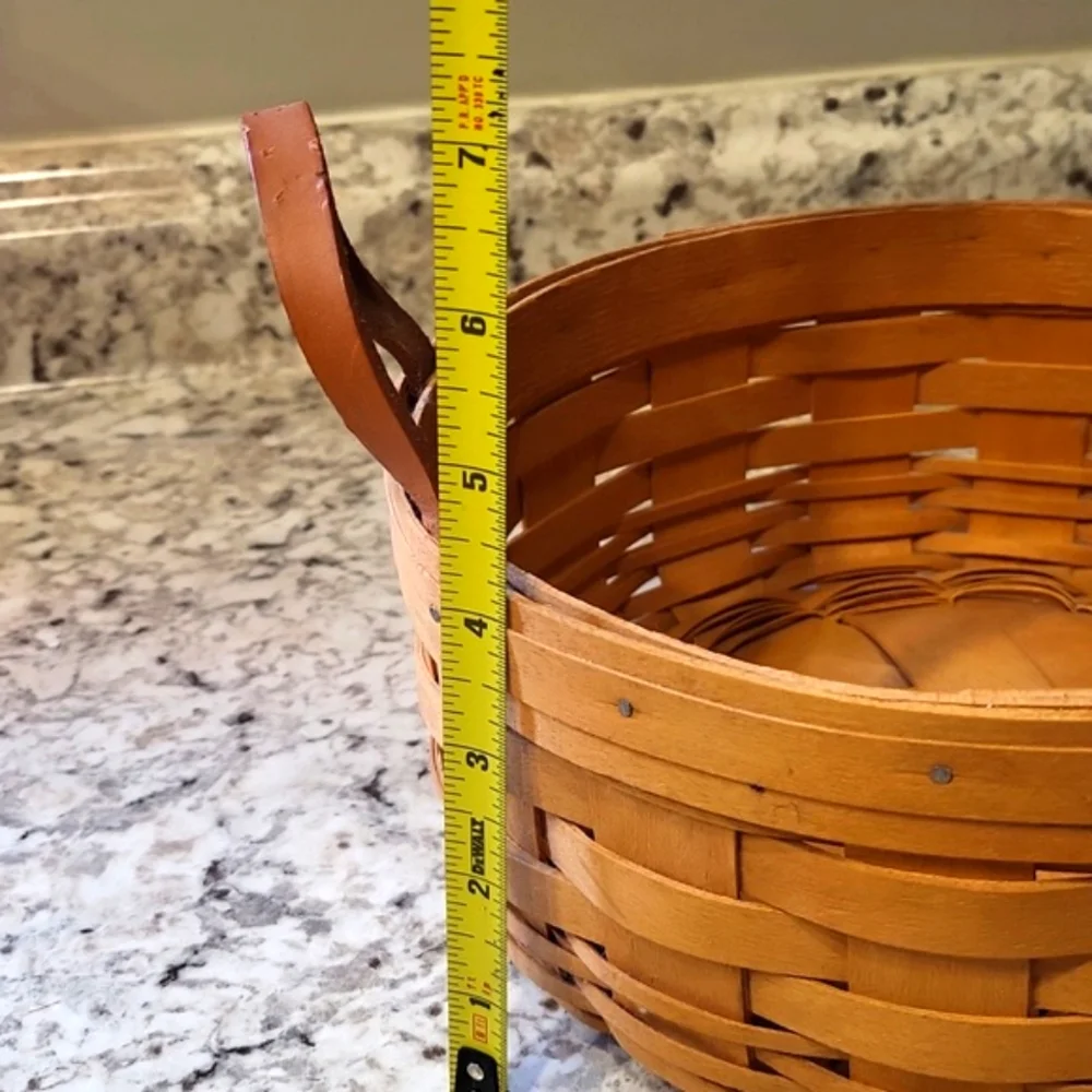 Longaberger Round Woven Basket With Leather Handkes